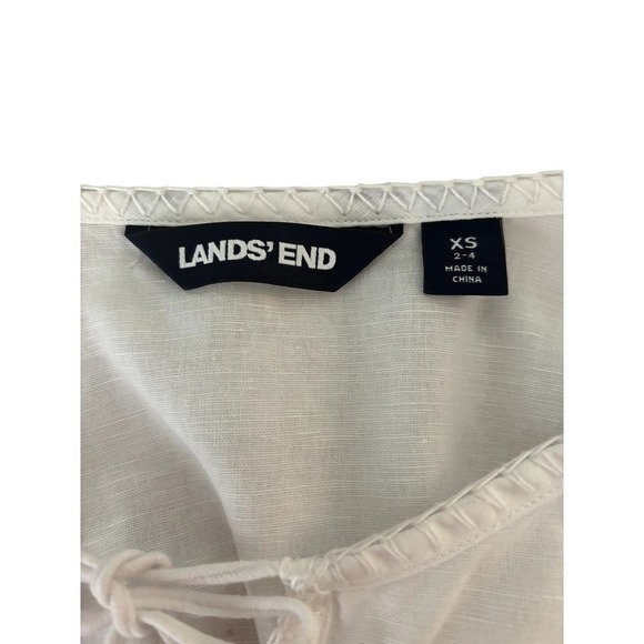 Lands End White Ivory Linen V-Neck Keyhole Eyelet 3/4 Sleeve Tunic Blouse Top XS - Picture 8 of 12
